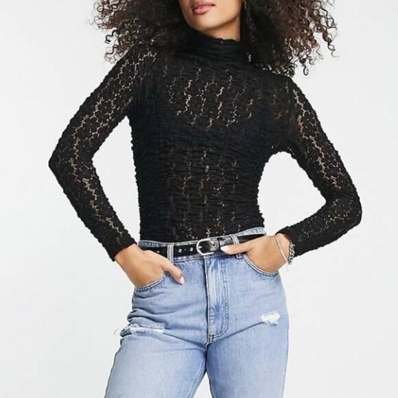 NEW Free People Intimately Free Black Lace Day and Night Long Sleeve Bodysuit - Picture 1 of 13